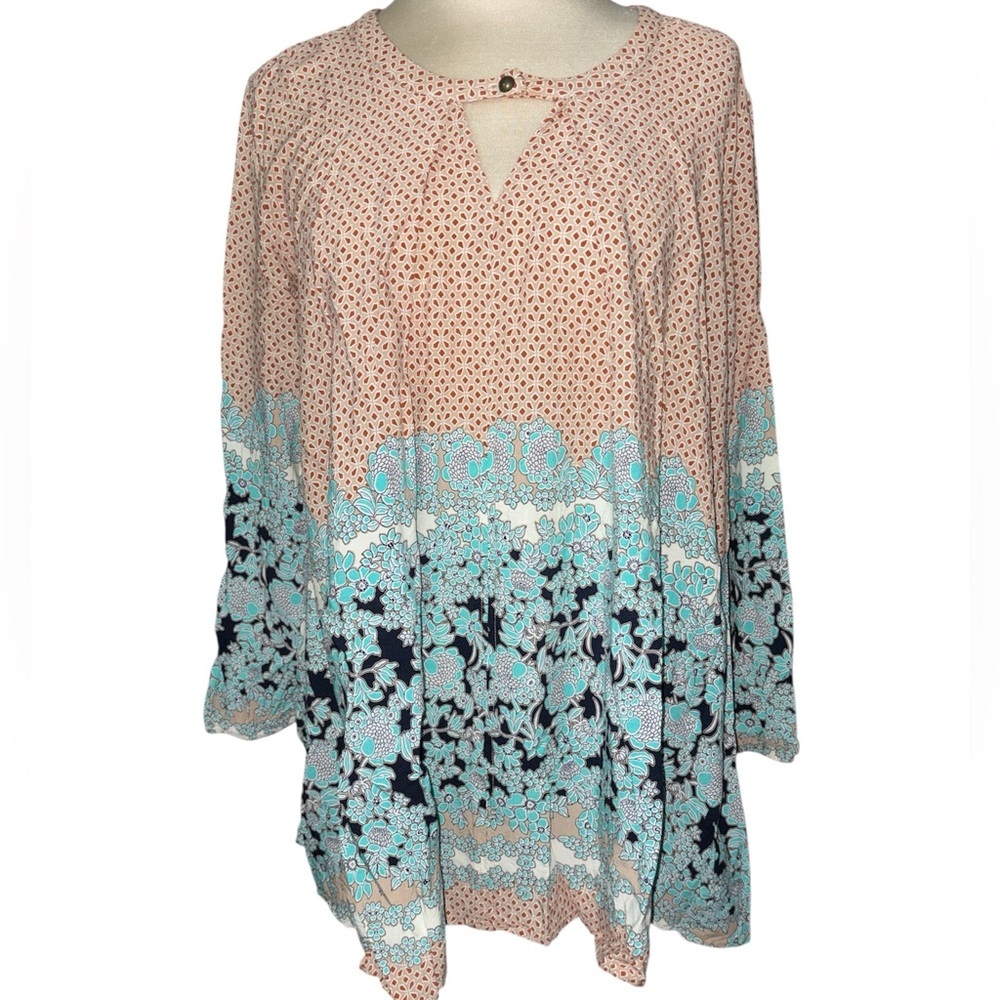 Jodifl dress oversized flare/swing style long sleeves keyhole w/button Sz large